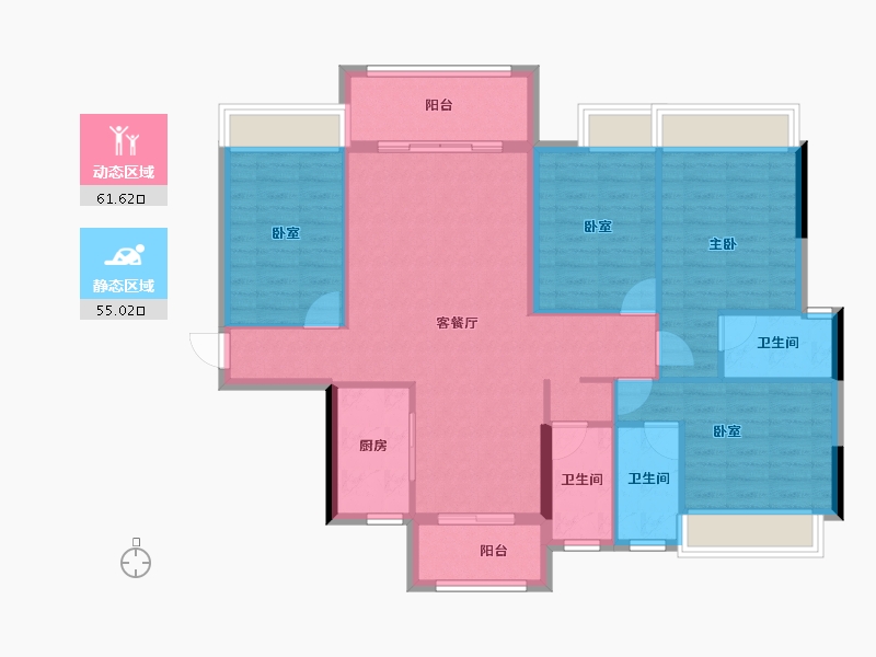 广东省-梅州市-鸿泰瑞璟花园-105.31-户型库-动静分区