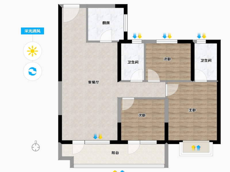 山东省-聊城市-孟达·水樾澜庭-89.60-户型库-采光通风