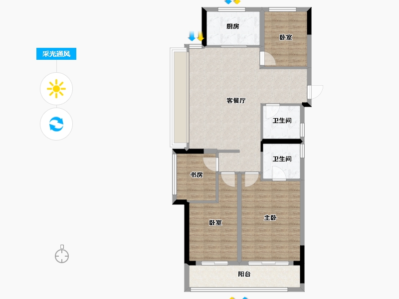 浙江省-杭州市-绿城月映海棠园-96.98-户型库-采光通风