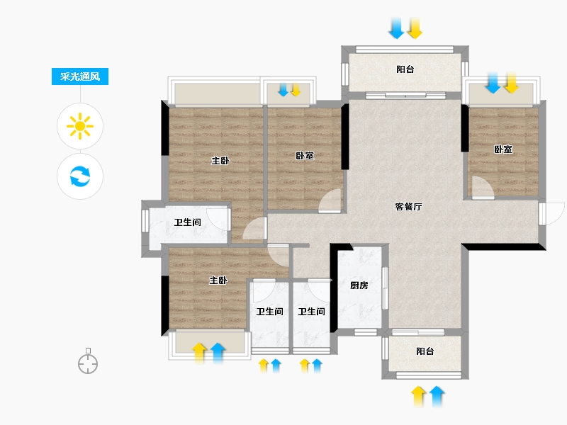 广东省-梅州市-鸿泰瑞璟花园-101.27-户型库-采光通风