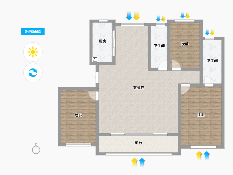 山东省-潍坊市-绿城·桂语江南-125.81-户型库-采光通风