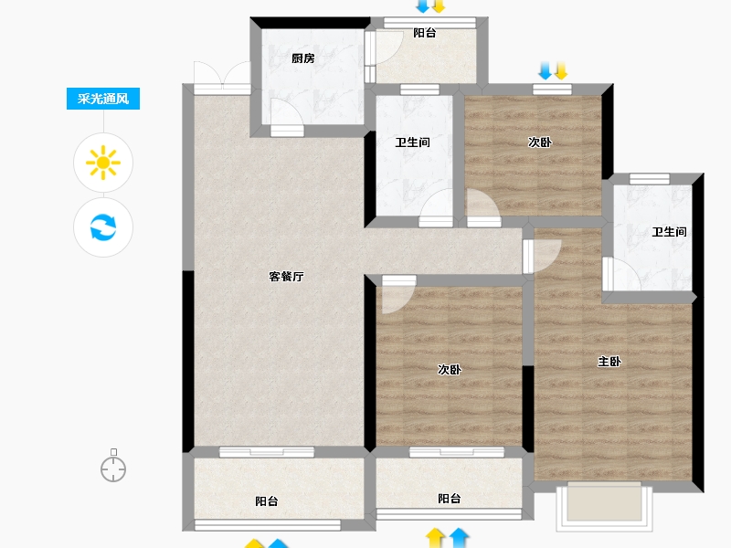 海南省-海口市-海侨花园-90.00-户型库-采光通风