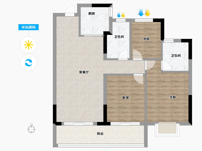 浙江省-宁波市-蓝城·兰香园-78.00-户型库-采光通风