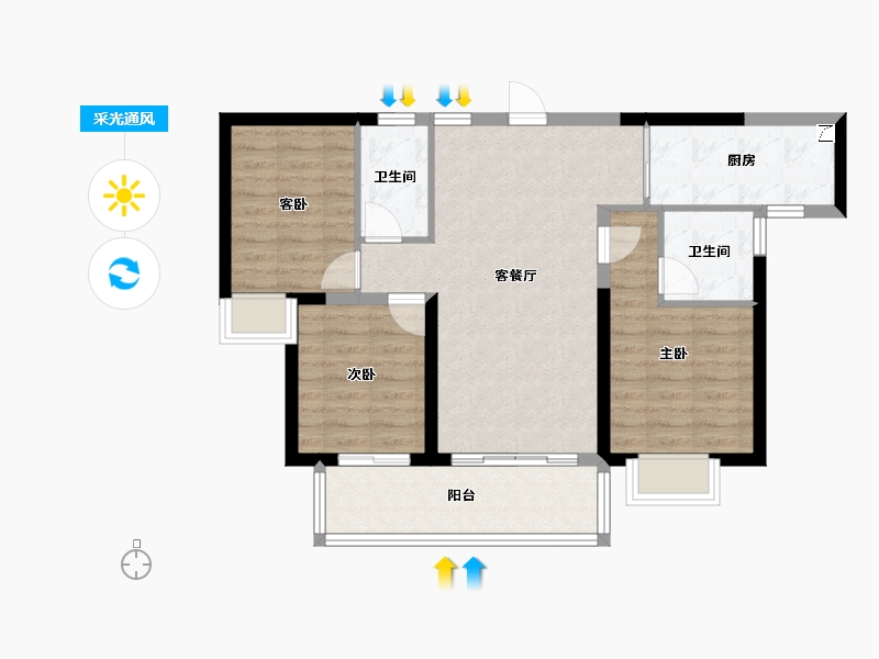 广东省-惠州市-碧桂园臻山府-80.45-户型库-采光通风