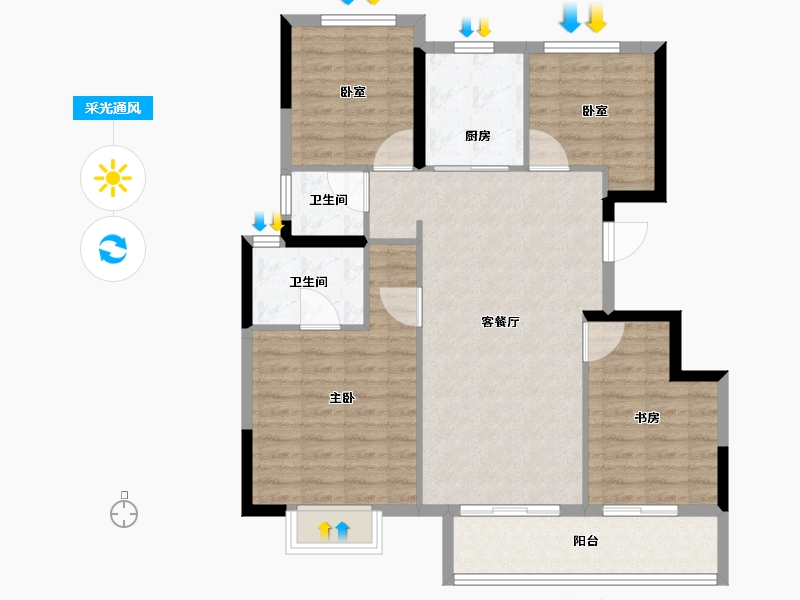 浙江省-宁波市-青澜邸-94.40-户型库-采光通风