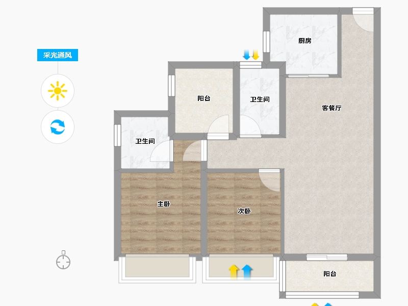 广东省-珠海市-华发水岸新城·水岸华府-68.65-户型库-采光通风