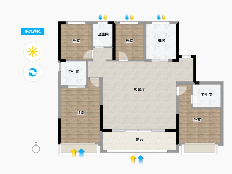 浙江省-杭州市-绿城春知海棠苑-126.49-户型库-采光通风