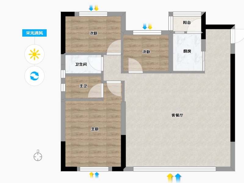 四川省-成都市-德信东原印江宸-67.60-户型库-采光通风