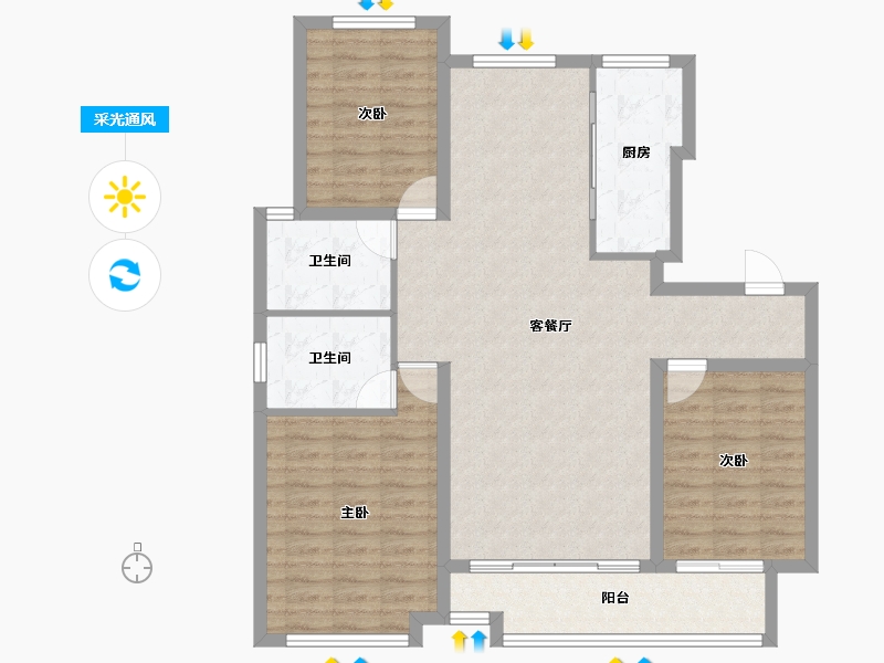 河北省-石家庄市-颐和新城·尚城-104.34-户型库-采光通风