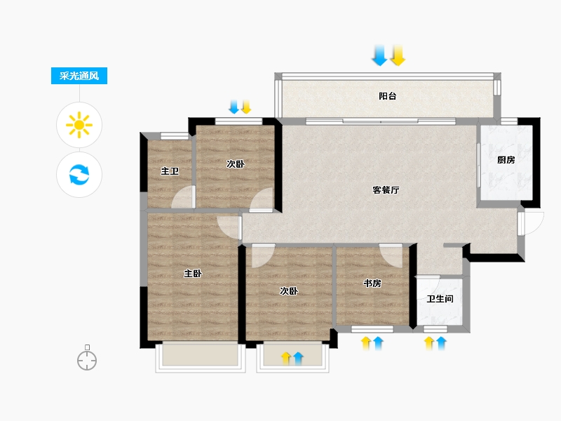 四川省-成都市-国贸鹭原-89.38-户型库-采光通风