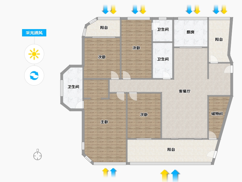 浙江省-金华市-梅湖公馆-195.67-户型库-采光通风