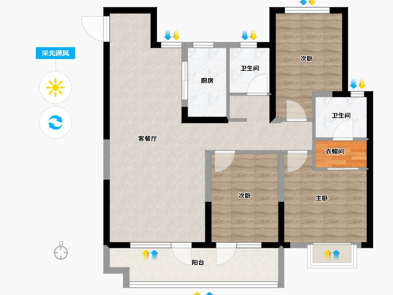 山东省-聊城市-孟达·水樾澜庭-96.00-户型库-采光通风