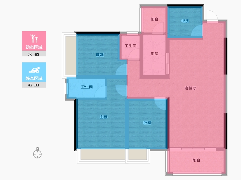 广东省-梅州市-鸿泰瑞璟花园-87.88-户型库-动静分区