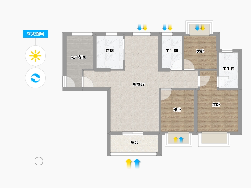 广东省-珠海市-华发水岸新城·水岸华府-75.16-户型库-采光通风