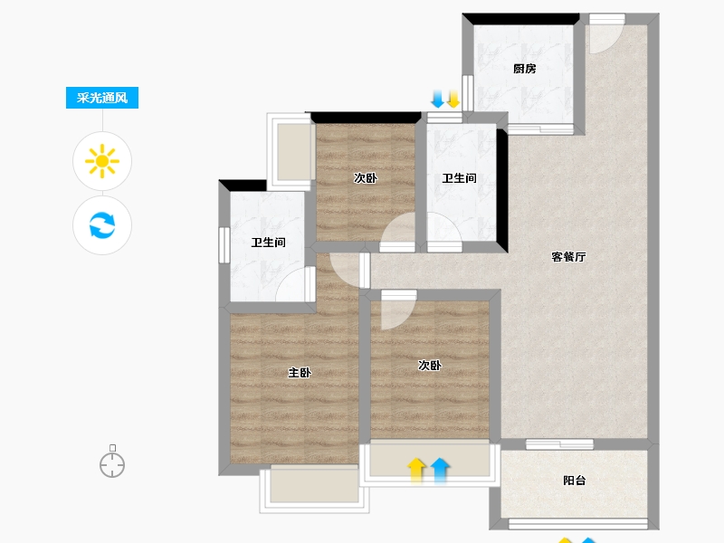 海南省-海口市-华润置地海口时光里-71.94-户型库-采光通风