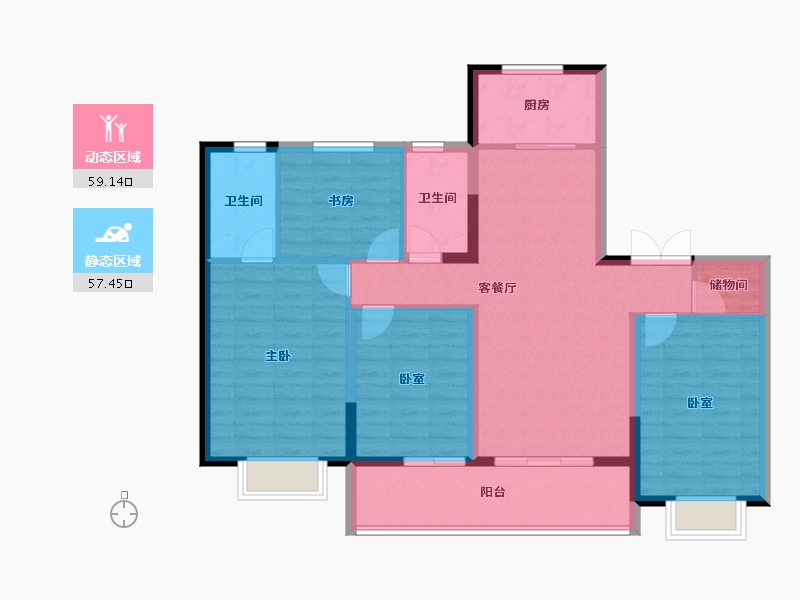 浙江省-宁波市-蓝城·兰香园-104.87-户型库-动静分区