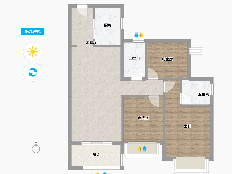 广东省-深圳市-里城玺樾山花园三期-78.50-户型库-采光通风