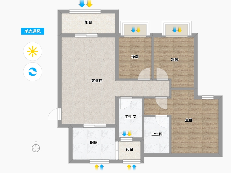 广东省-佛山市-恒大郦湖城-75.21-户型库-采光通风