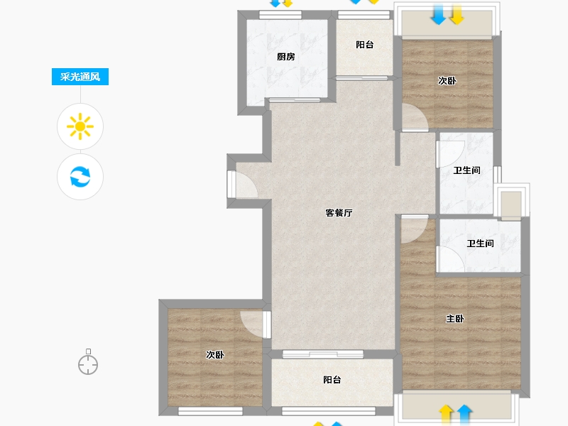 海南省-海口市-深铁珑境花园一期-81.16-户型库-采光通风