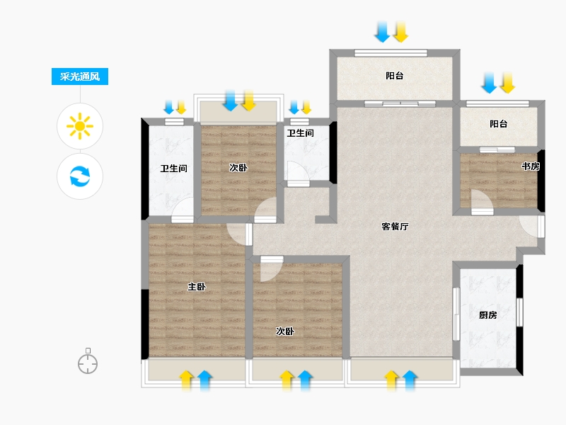 海南省-海口市-中海汇德里-111.34-户型库-采光通风