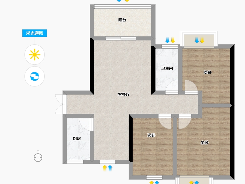 海南省-海口市-海侨花园-74.25-户型库-采光通风