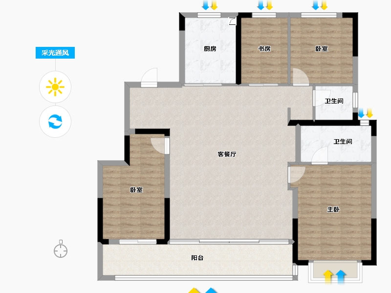 浙江省-宁波市-老江东·东境润府-128.04-户型库-采光通风