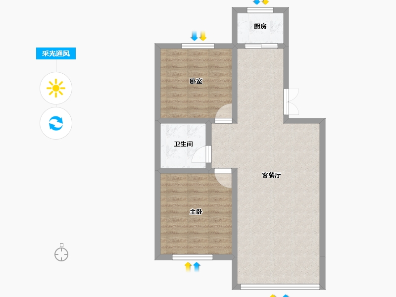 山东省-烟台市-碧海金滩-69.35-户型库-采光通风