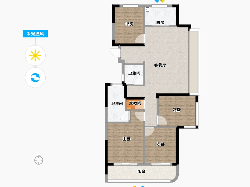 浙江省-杭州市-星瓒颂锦府-102.85-户型库-采光通风