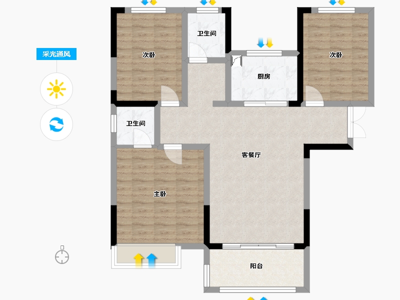 河南省-焦作市-公园壹号院-92.00-户型库-采光通风