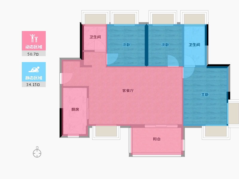 广东省-东莞市-水岸·君悦东方-76.80-户型库-动静分区