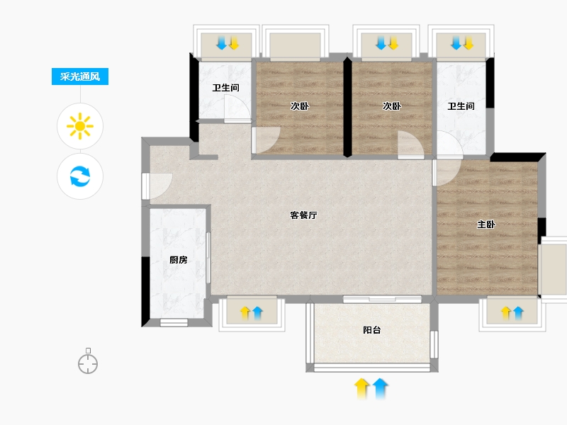 广东省-东莞市-水岸·君悦东方-76.80-户型库-采光通风