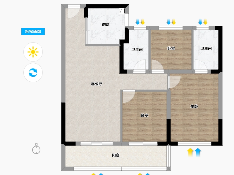 浙江省-宁波市-保利臻誉-80.76-户型库-采光通风