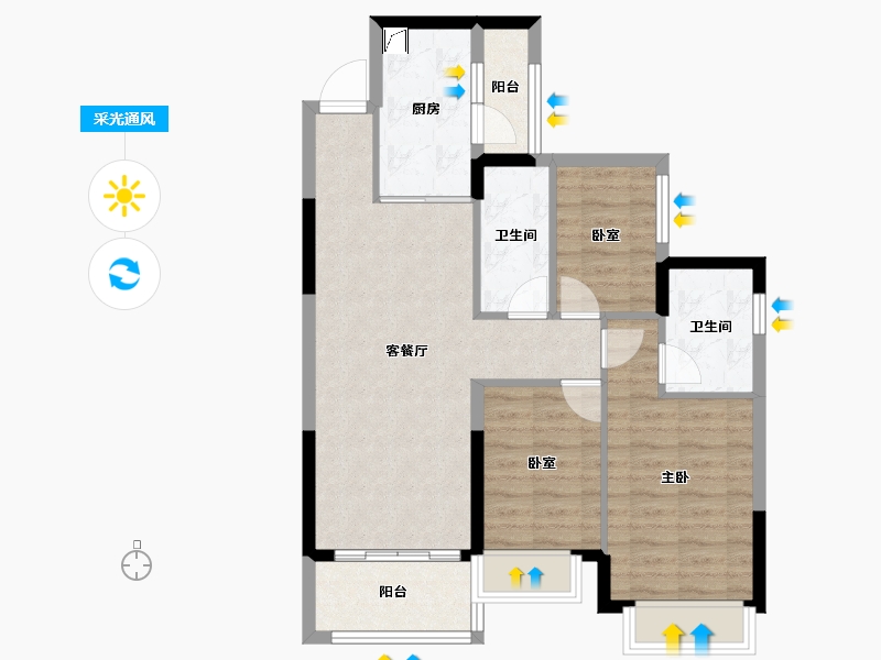 广东省-广州市-广州恒大悦府-77.32-户型库-采光通风