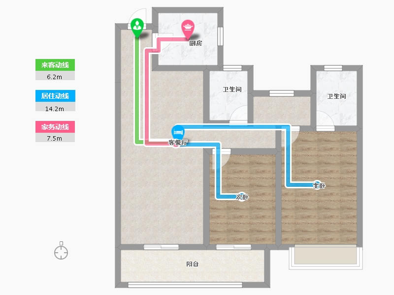 浙江省-杭州市-东海闲湖城锦绣湾-85.97-户型库-动静线