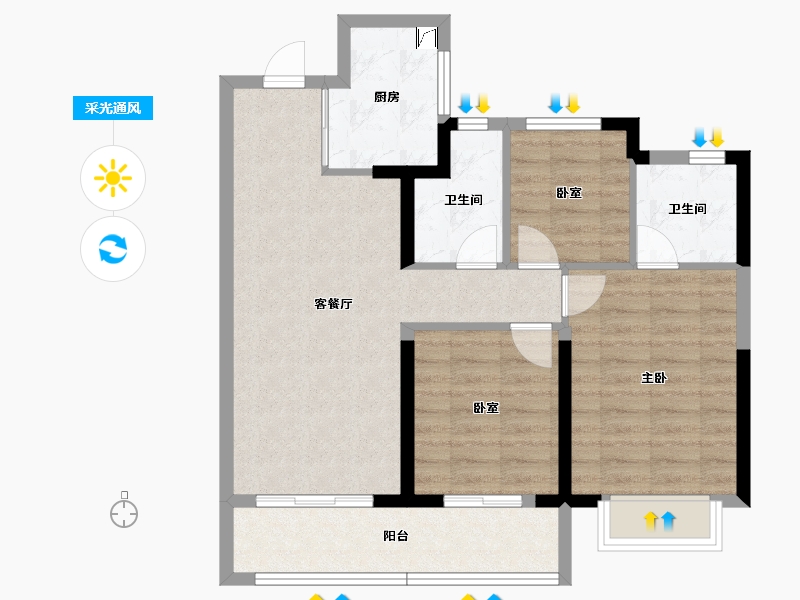 浙江省-宁波市-至麟上府·云汀-77.67-户型库-采光通风