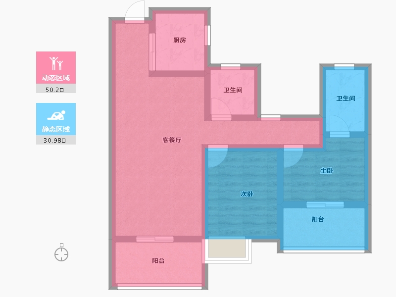 浙江省-杭州市-东海闲湖城玉屏湾-70.68-户型库-动静分区