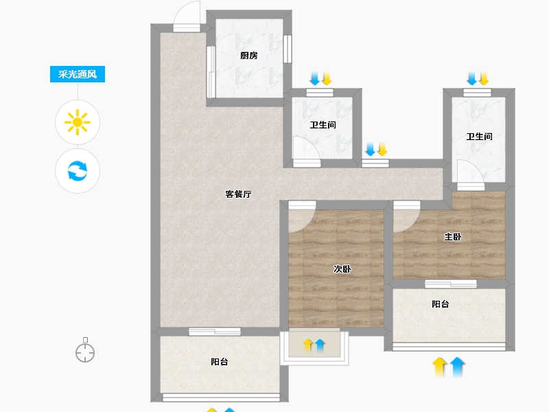 浙江省-杭州市-东海闲湖城玉屏湾-70.68-户型库-采光通风