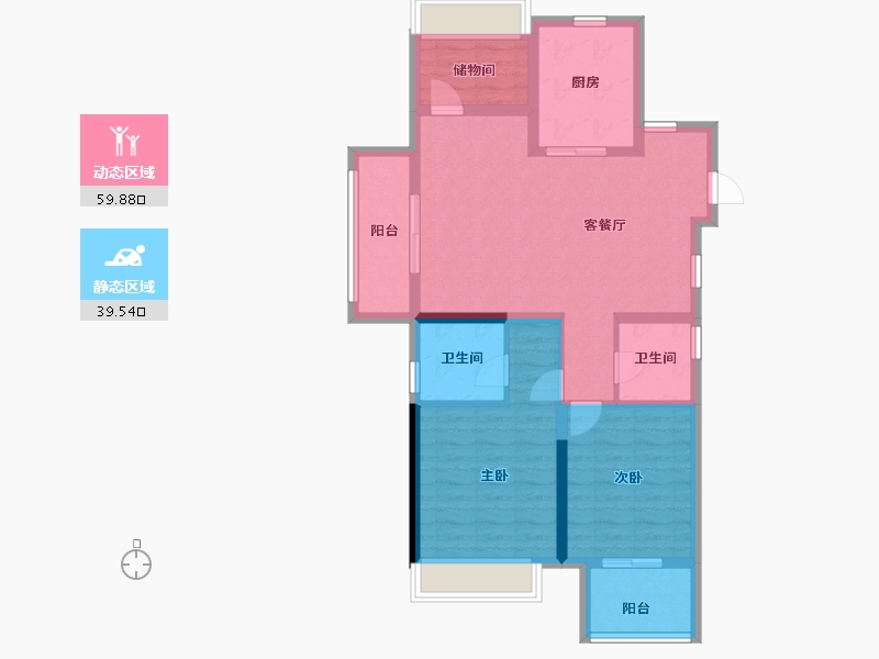 浙江省-杭州市-东海闲湖城玉屏湾-88.58-户型库-动静分区