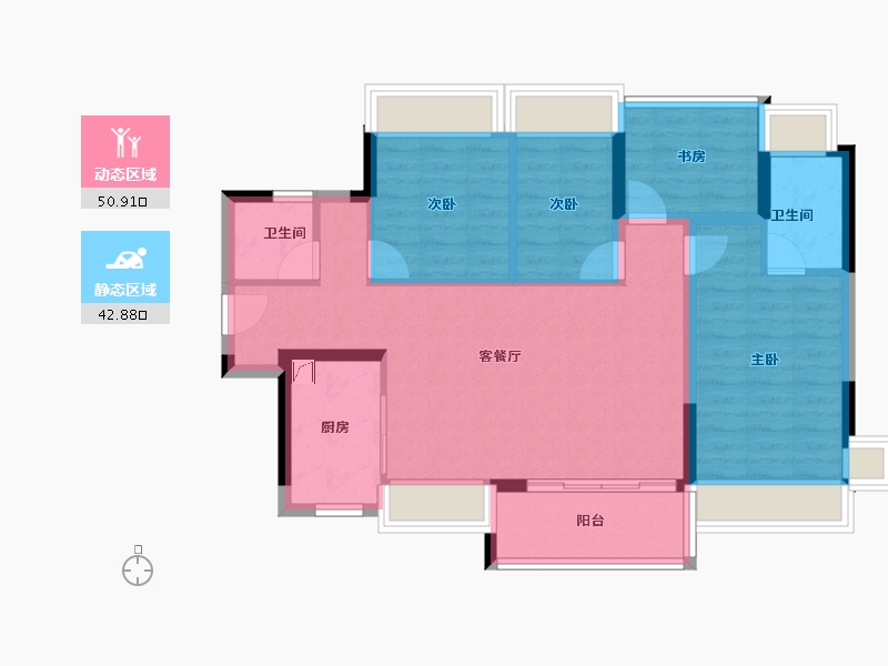 广东省-广州市-越秀·天瀛-83.64-户型库-动静分区