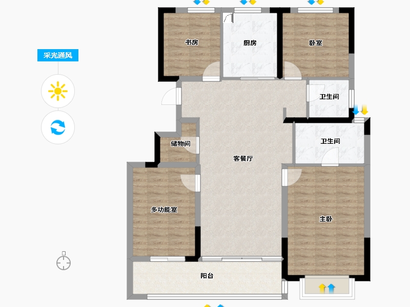 浙江省-宁波市-老江东·东境润府-111.15-户型库-采光通风