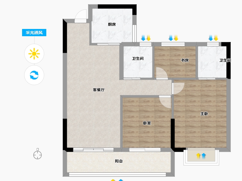 浙江省-宁波市-和悦·上观府-77.60-户型库-采光通风