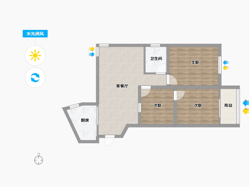 浙江省-杭州市-东新园新湖苑-68.64-户型库-采光通风