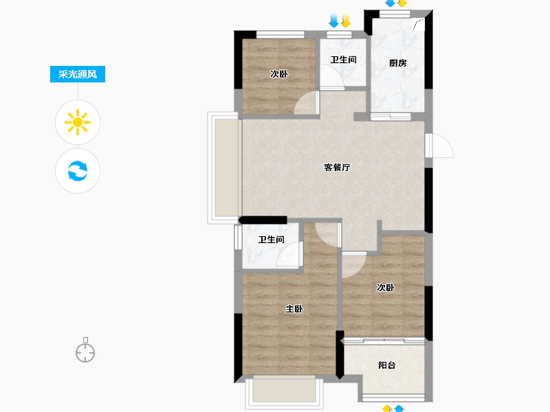 浙江省-嘉兴市-云上璟园-60.49-户型库-采光通风