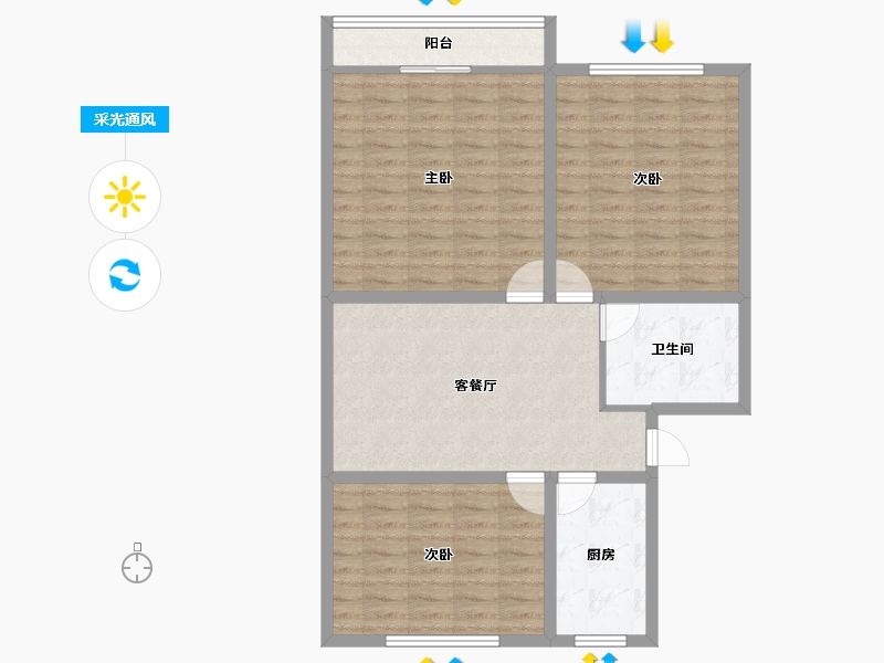 浙江省-杭州市-东新园新湖苑-90.82-户型库-采光通风