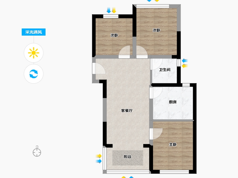 四川省-成都市-城投置地万科国宾蜀园芳菲苑-59.10-户型库-采光通风