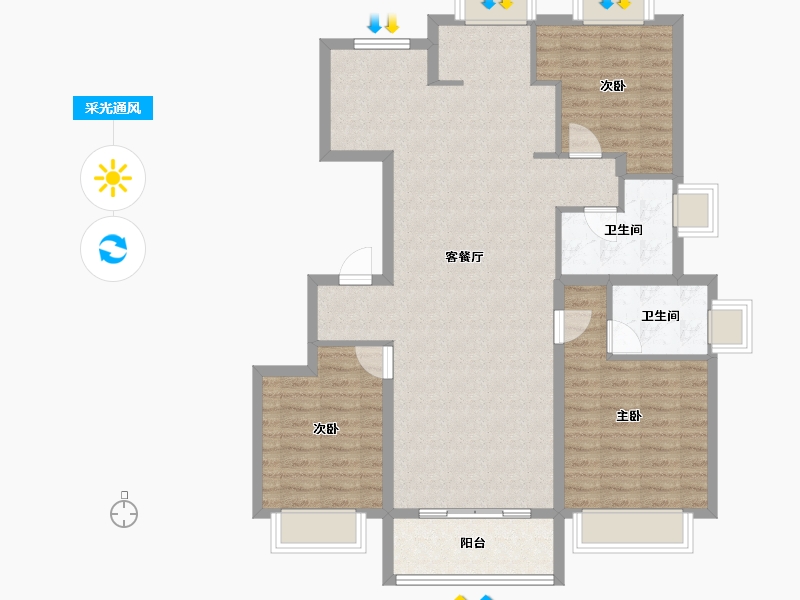 上海-上海市-天安1号-103.99-户型库-采光通风