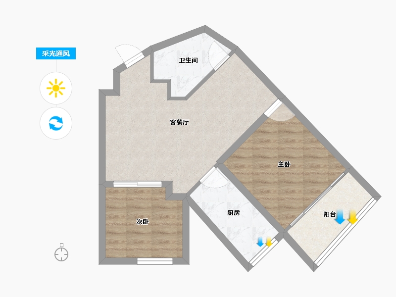 浙江省-杭州市-东新园新湖苑-56.57-户型库-采光通风