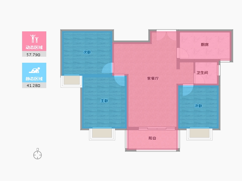 陕西省-宝鸡市-冠宇·锦和佳苑-88.80-户型库-动静分区