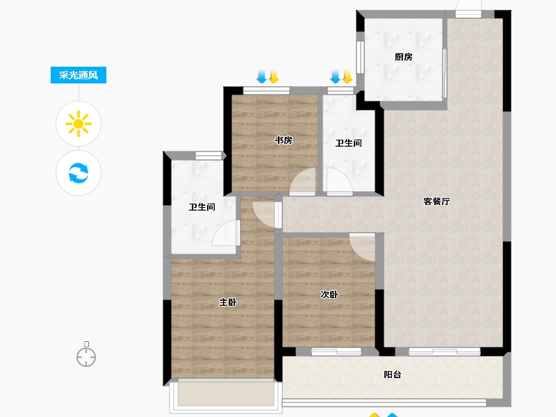 浙江省-杭州市-华润绿城杭樾润府-90.98-户型库-采光通风