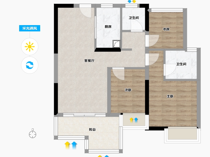 广东省-江门市-滨江新城-93.00-户型库-采光通风